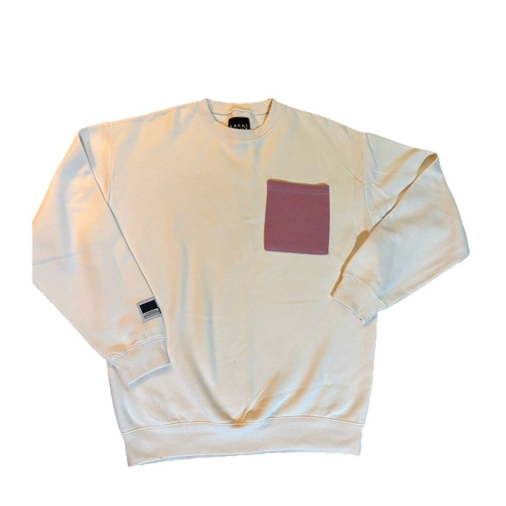 Man official Crew neck Sweatshirt  W/ Pocket Double Sided Size Large White